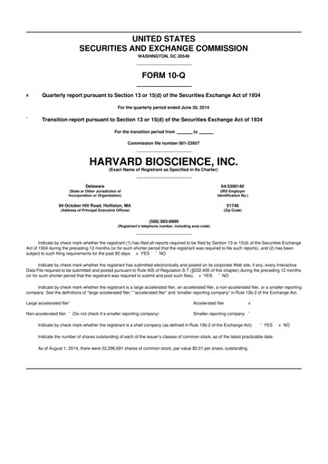 Thumbnail Harvard Bioscience 10-Q Quarterly Report FY2014 