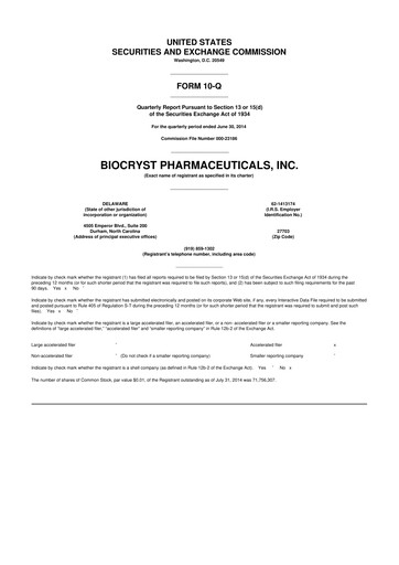 Thumbnail BioCryst Pharmaceuticals
 10-Q Quarterly Report FY2014 