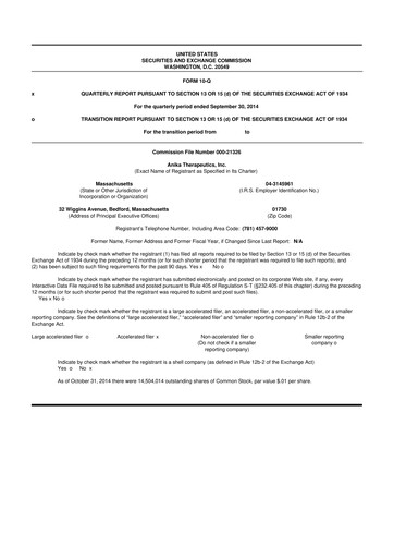 Thumbnail Anika Therapeutics 10-Q Quarterly Report FY2014 