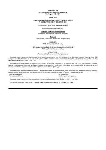Thumbnail Flushing Financial Corp 10-Q Quarterly Report FY2014 