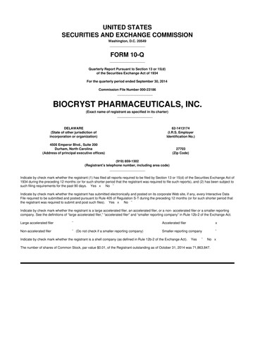 Thumbnail BioCryst Pharmaceuticals
 10-Q Quarterly Report FY2014 