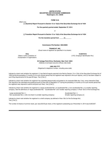 Thumbnail Transcat 10-Q Quarterly Report FY2015 