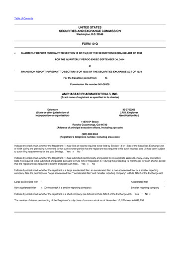 Thumbnail Amphastar Pharmaceuticals 10-Q Quarterly Report FY2014 