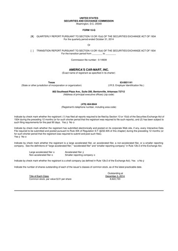Thumbnail America's Car-Mart 10-Q Quarterly Report FY2015 