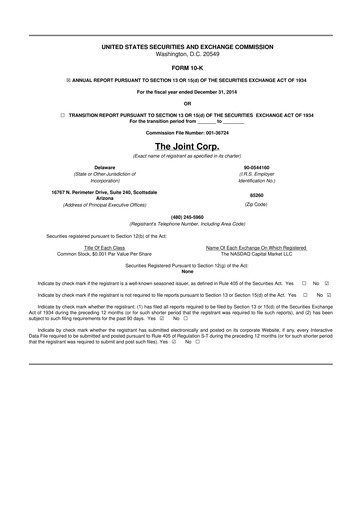 Miniature The Joint Corp. 10-K Rapport annuel 2014