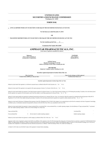 Thumbnail Amphastar Pharmaceuticals 10-K Annual Report 2014