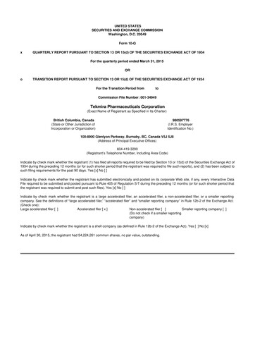 Thumbnail Arbutus Biopharma
 10-Q Quarterly Report FY2015 