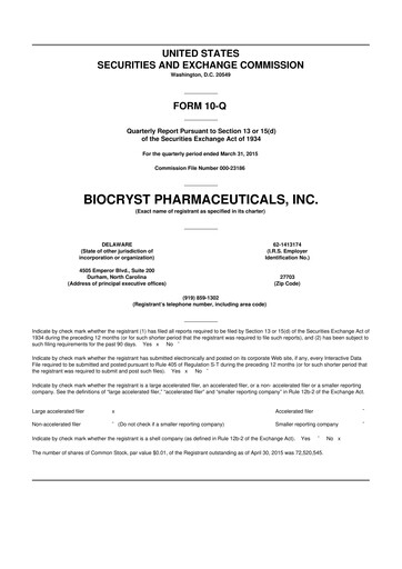 Thumbnail BioCryst Pharmaceuticals
 10-Q Quarterly Report FY2015 