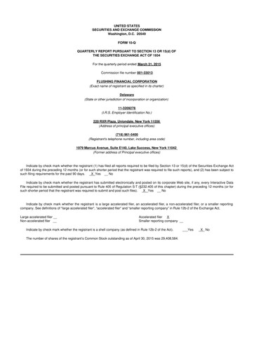Thumbnail Flushing Financial Corp 10-Q Quarterly Report FY2015 