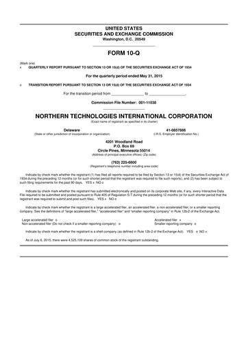 Thumbnail Northern Technologies International 10-Q Quarterly Report FY2015 