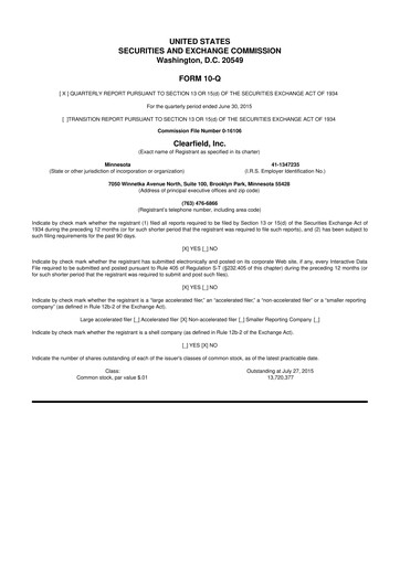 Thumbnail Clearfield 10-Q Quarterly Report FY2015 