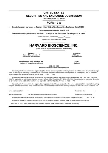Thumbnail Harvard Bioscience 10-Q Quarterly Report FY2015 