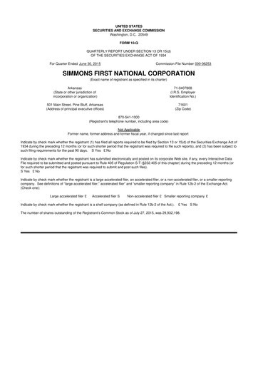Thumbnail Simmons First National 10-Q Quarterly Report FY2015 