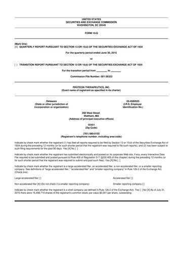 Thumbnail Protara Therapeutics 10-Q Quarterly Report FY2015 