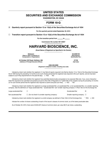 Thumbnail Harvard Bioscience 10-Q Quarterly Report FY2015 