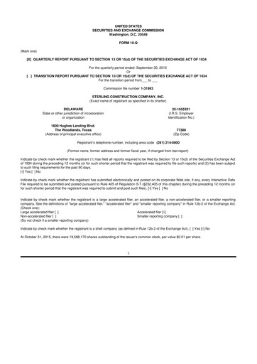 Thumbnail Sterling Infrastructure 10-Q Quarterly Report FY2015 