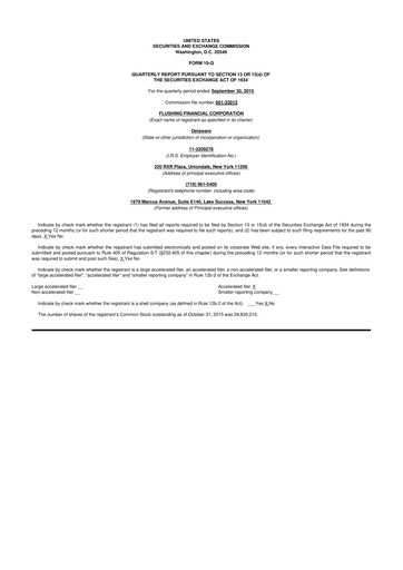 Thumbnail Flushing Financial Corp 10-Q Quarterly Report FY2015 