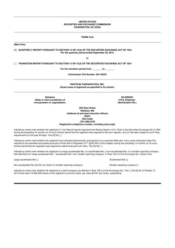 Thumbnail Protara Therapeutics 10-Q Quarterly Report FY2015 