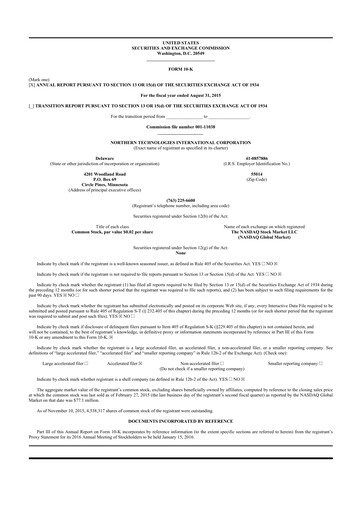 Thumbnail Northern Technologies International 10-K Annual Report 2015