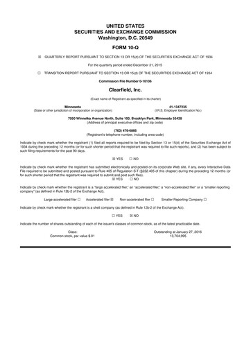 Thumbnail Clearfield 10-Q Quarterly Report FY2016 