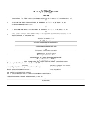 Thumbnail Redhill Biopharma 20-F Annual Report 