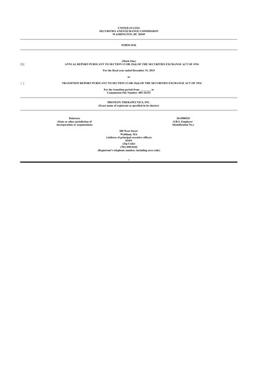 Vorschaubild Protara Therapeutics 10-K Jahresbericht 2015