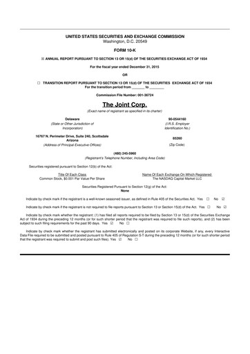 Miniature The Joint Corp. 10-K Rapport annuel 2015