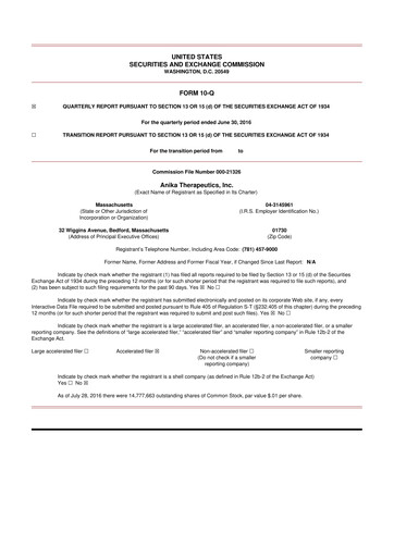 Thumbnail Anika Therapeutics 10-Q Quarterly Report FY2016 