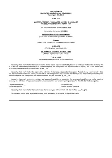 Thumbnail Flushing Financial Corp 10-Q Quarterly Report FY2016 