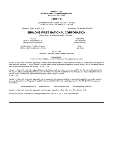 Thumbnail Simmons First National 10-Q Quarterly Report FY2016 