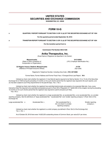 Thumbnail Anika Therapeutics 10-Q Quarterly Report FY2016 