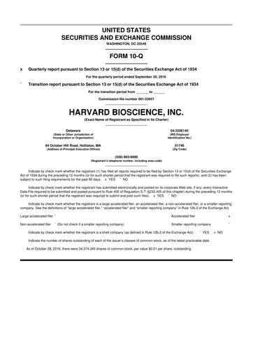 Thumbnail Harvard Bioscience 10-Q Quarterly Report FY2016 