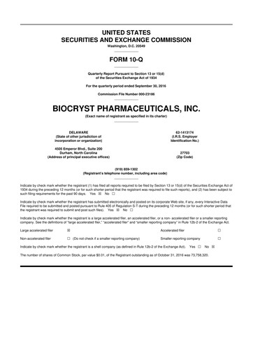 Thumbnail BioCryst Pharmaceuticals
 10-Q Quarterly Report FY2016 