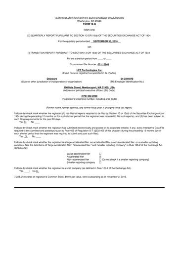 Thumbnail UFP Technologies
 10-Q Quarterly Report FY2016 