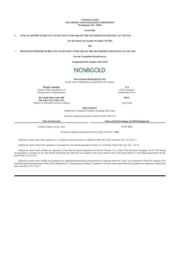 Thumbnail NovaGold Resources
 10-K Annual Report 2016