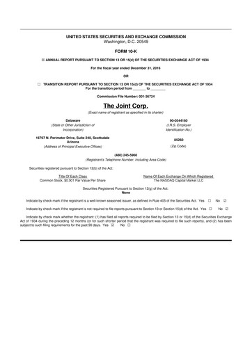 Miniature The Joint Corp. 10-K Rapport annuel 2016