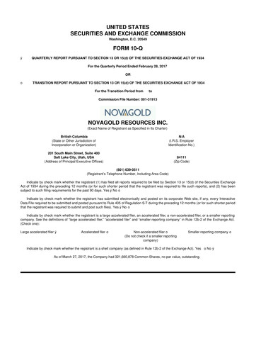 Thumbnail NovaGold Resources
 10-Q Quarterly Report FY2017 