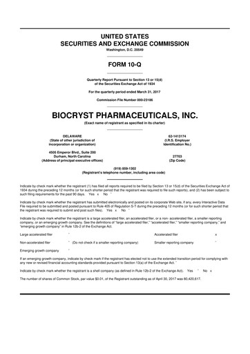 Thumbnail BioCryst Pharmaceuticals
 10-Q Quarterly Report FY2017 