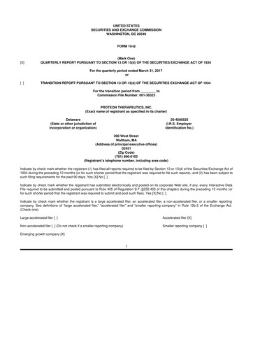 Thumbnail Protara Therapeutics 10-Q Quarterly Report FY2017 