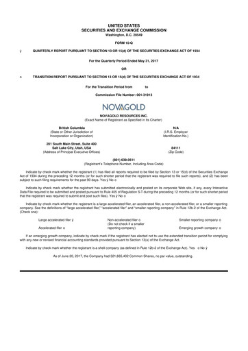 Thumbnail NovaGold Resources
 10-Q Quarterly Report FY2017 