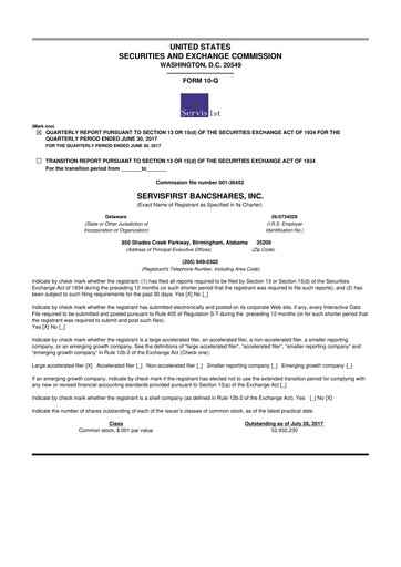 Vorschaubild ServisFirst Bancshares 10-Q Quartalsbericht 2017 