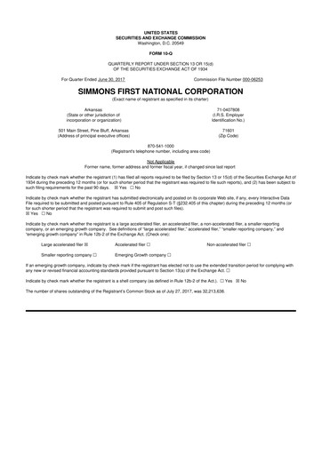 Thumbnail Simmons First National 10-Q Quarterly Report FY2017 