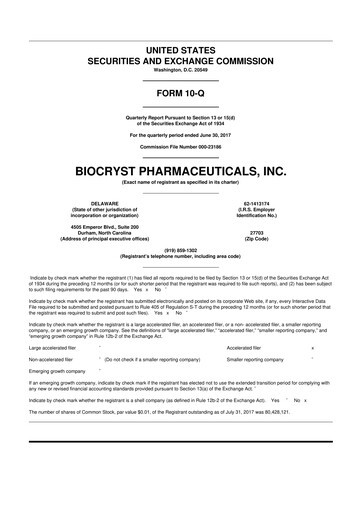 Thumbnail BioCryst Pharmaceuticals
 10-Q Quarterly Report FY2017 