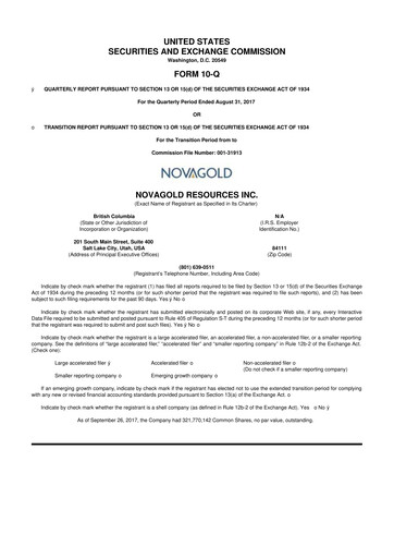 Thumbnail NovaGold Resources
 10-Q Quarterly Report FY2017 