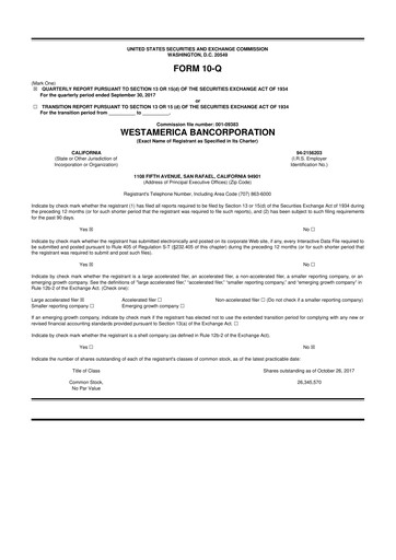 Thumbnail Westamerica Bancorporation
 10-Q Quarterly Report FY2017 