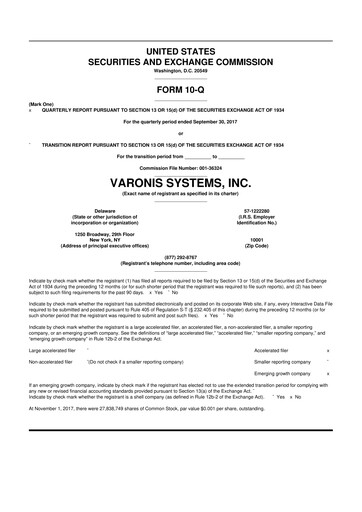 Vorschaubild Varonis Systems 10-Q Quartalsbericht 2017 