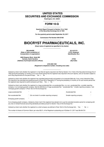 Thumbnail BioCryst Pharmaceuticals
 10-Q Quarterly Report FY2017 