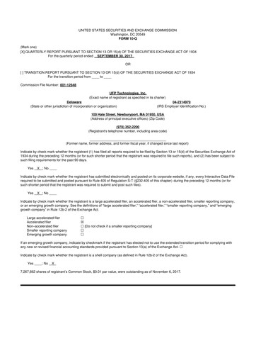 Thumbnail UFP Technologies
 10-Q Quarterly Report FY2017 