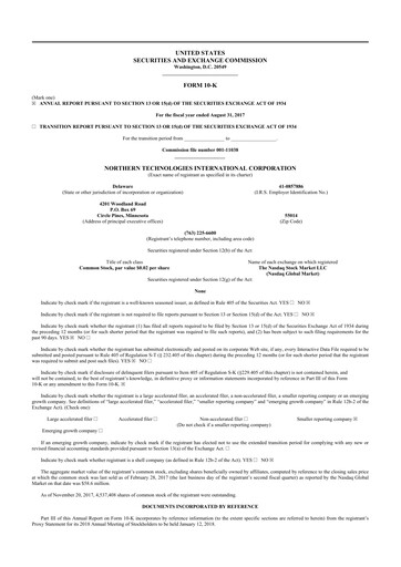 Thumbnail Northern Technologies International 10-K Annual Report 2017