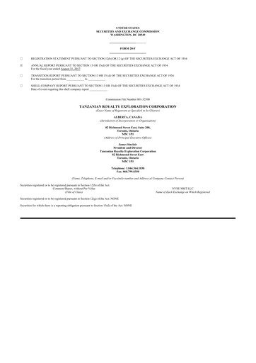 Thumbnail Tanzanian Gold Corporation 20-F Annual Report 